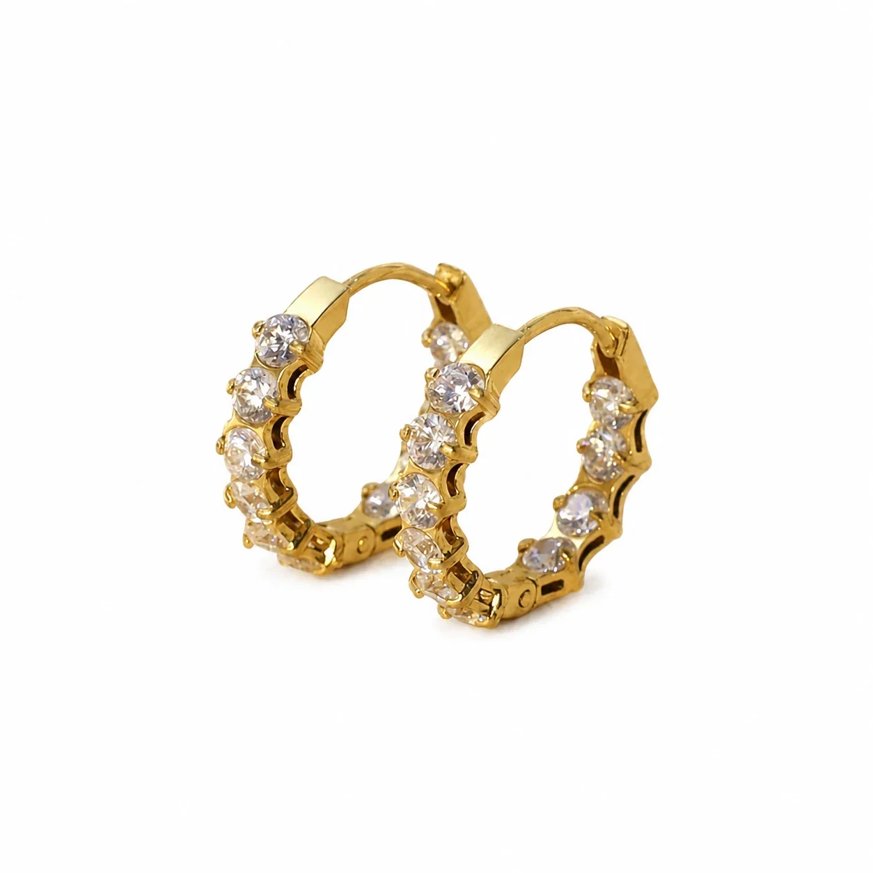 Scalloped 18K Gold-Plated 316 Steel CZ Hoop Earrings