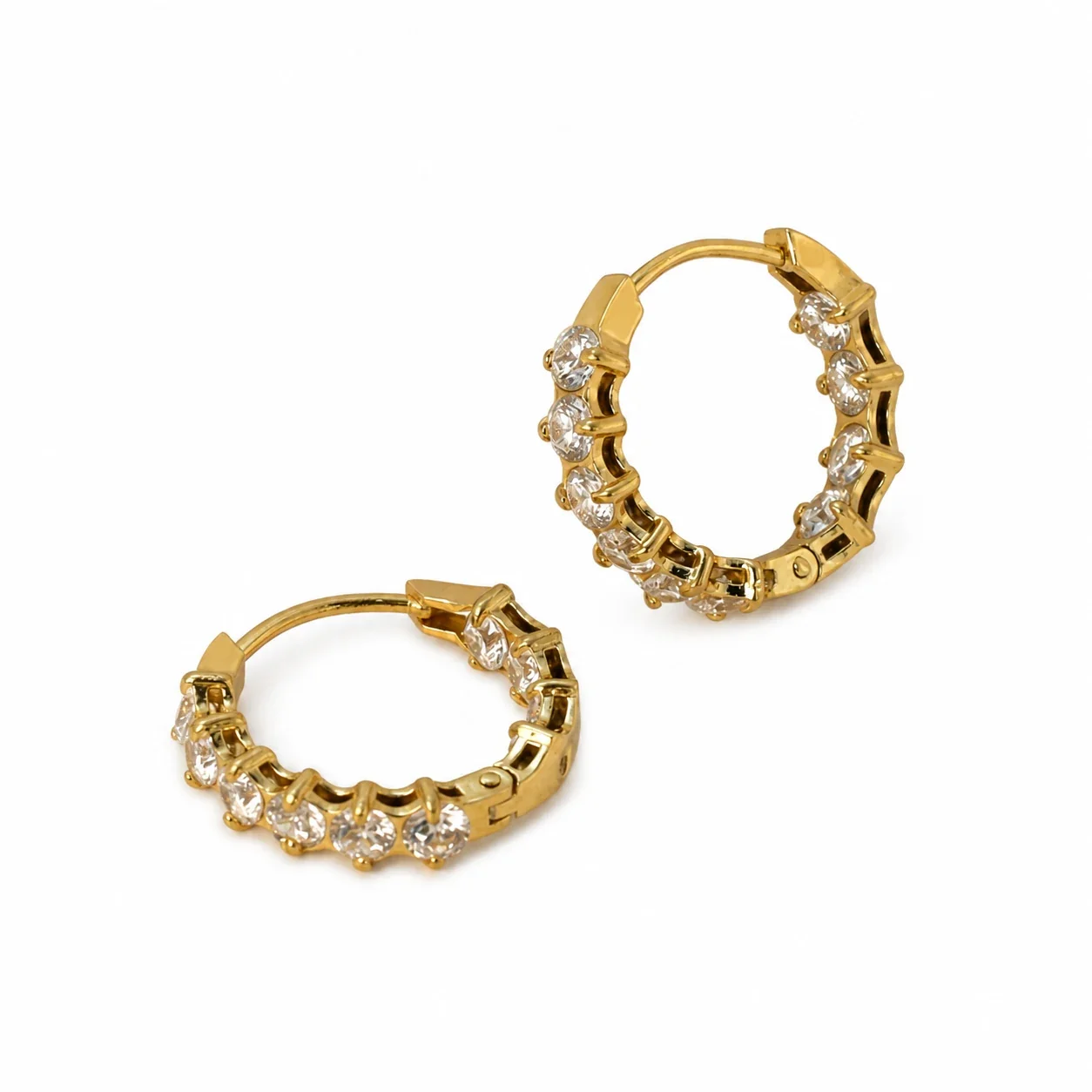 Scalloped 18K Gold-Plated 316 Steel CZ Hoop Earrings