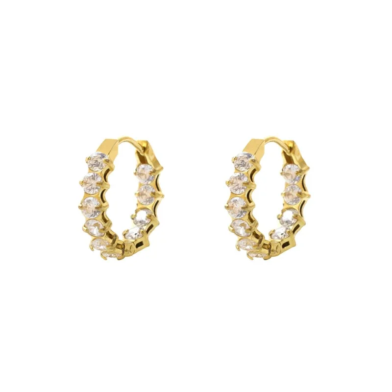 Scalloped 18K Gold-Plated 316 Steel CZ Hoop Earrings