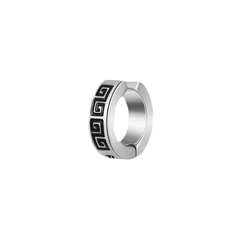 Graphic Stainless Steel Silver-Tone Greek Key Hoop Earrings
