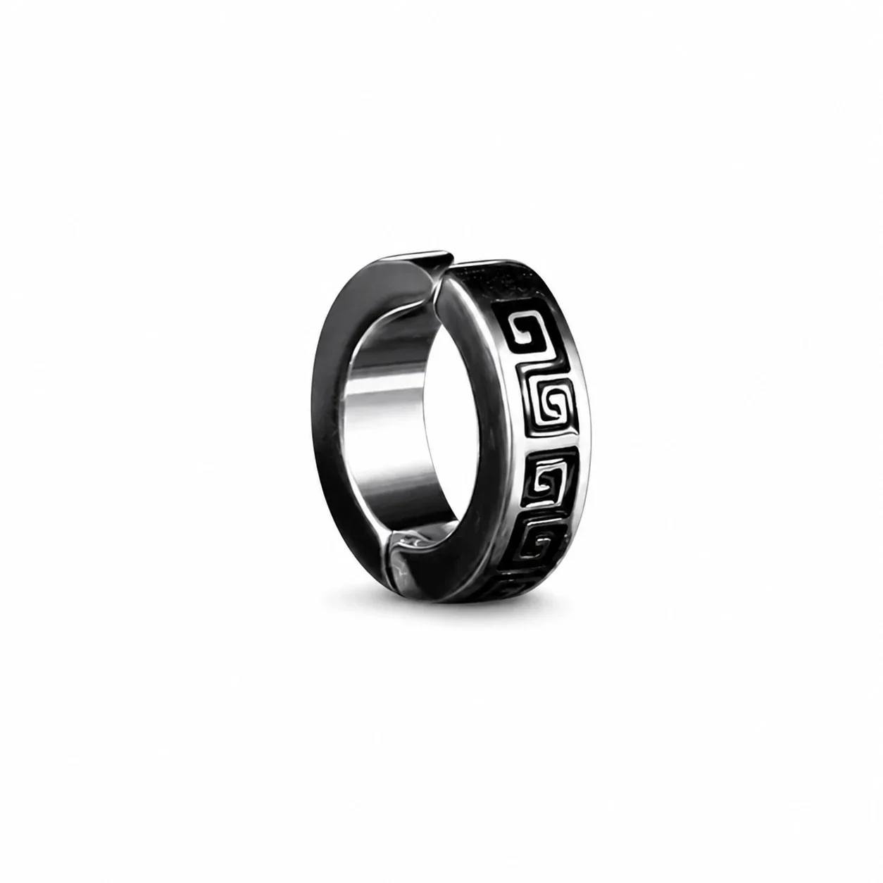 Graphic Stainless Steel Silver-Tone Greek Key Hoop Earrings