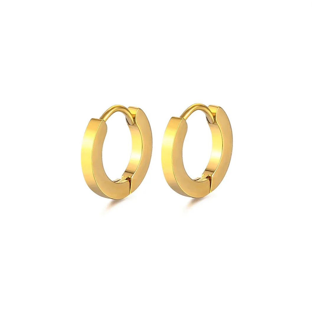 Bold 316 Stainless Steel Gold PVD Flat Huggie Hoop Earrings