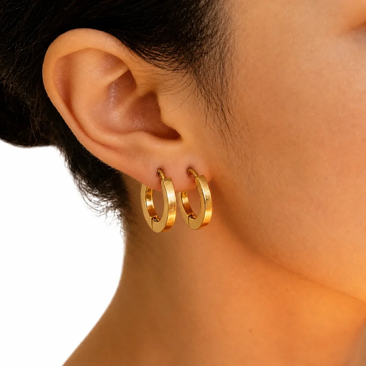 Bold 316 Stainless Steel Gold PVD Flat Huggie Hoop Earrings