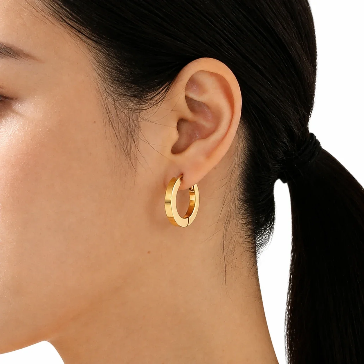 Bold 316 Stainless Steel Gold PVD Flat Huggie Hoop Earrings
