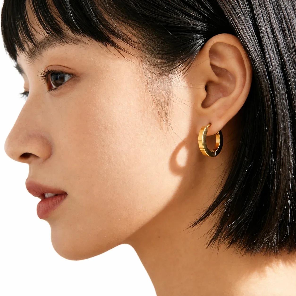 Bold 316 Stainless Steel Gold PVD Flat Huggie Hoop Earrings