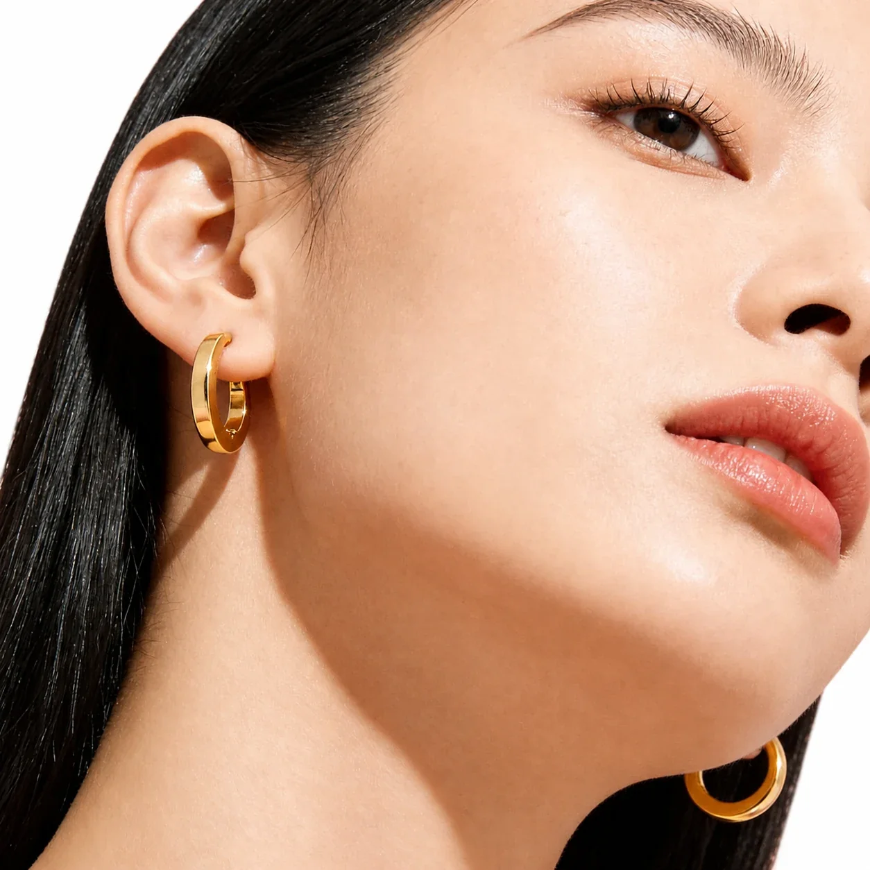 Bold 316 Stainless Steel Gold PVD Flat Huggie Hoop Earrings