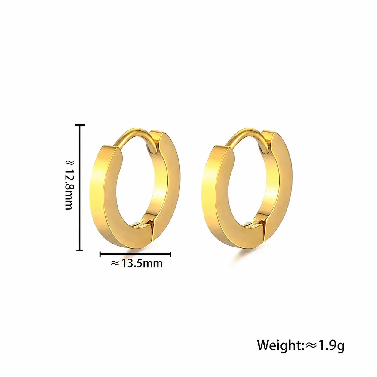 Bold 316 Stainless Steel Gold PVD Flat Huggie Hoop Earrings - Gold