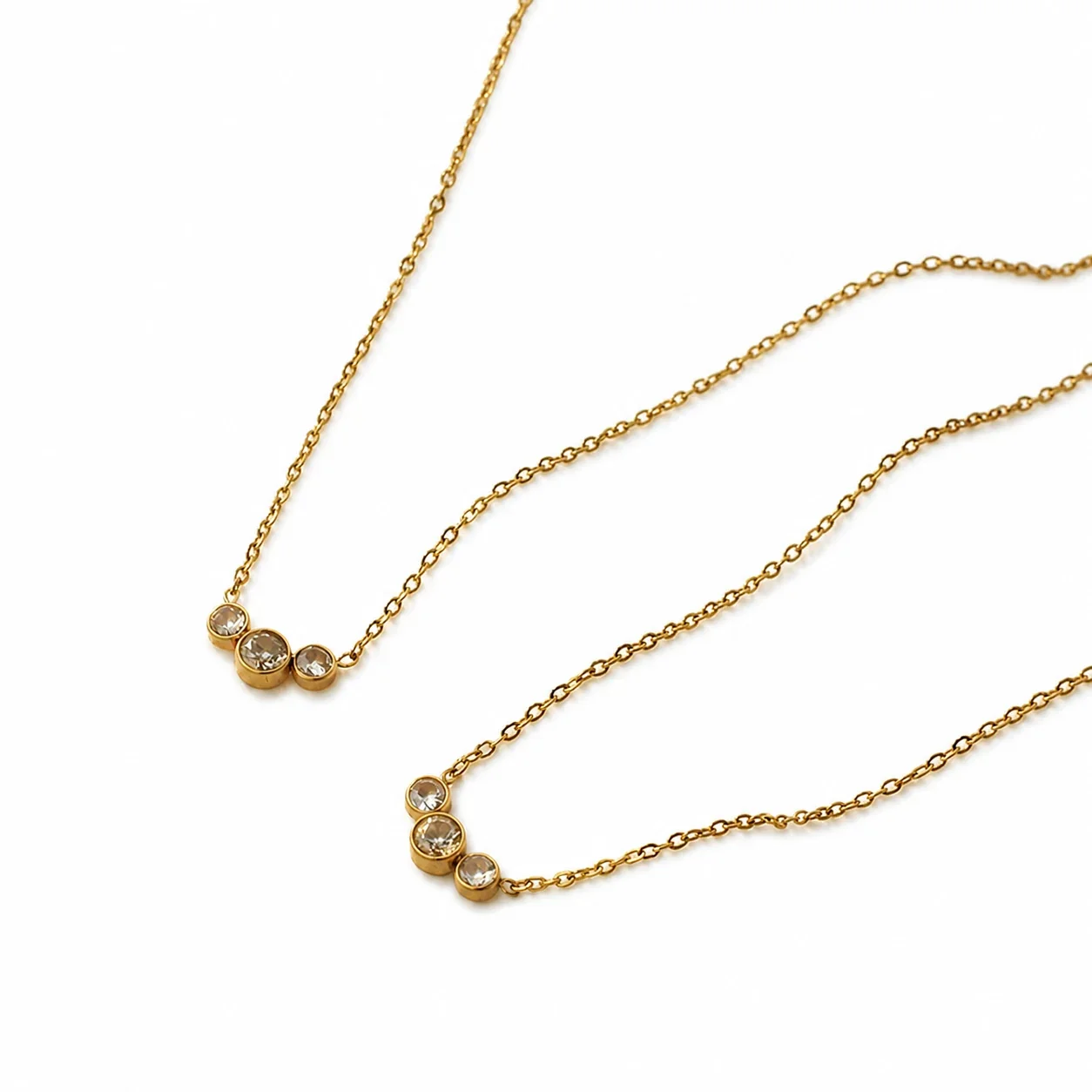 Delicate Gold-Plated 316 Stainless Steel Triple Bezel Necklace