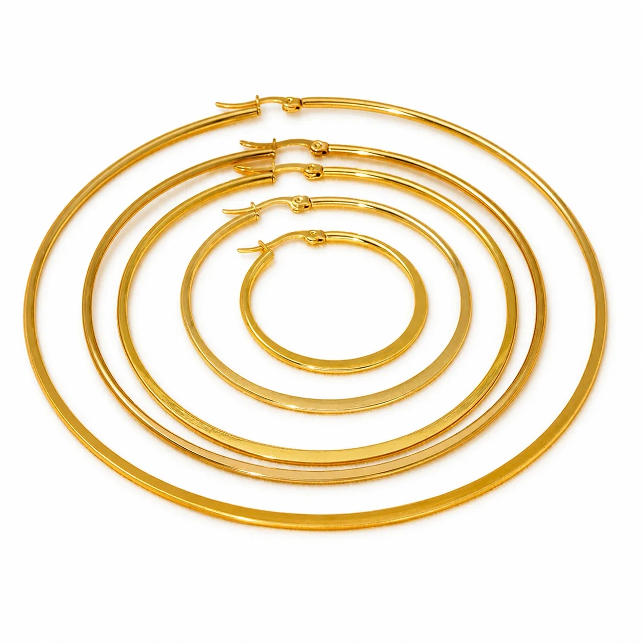Polished Gold-Plated Stainless Steel Flat Round Hoop Earrings