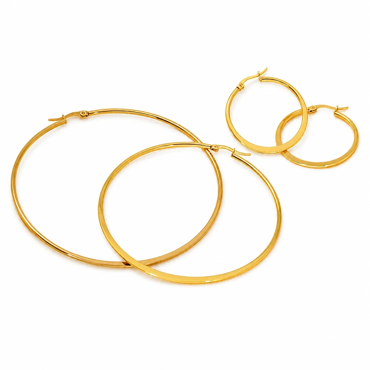Polished Gold-Plated Stainless Steel Flat Round Hoop Earrings