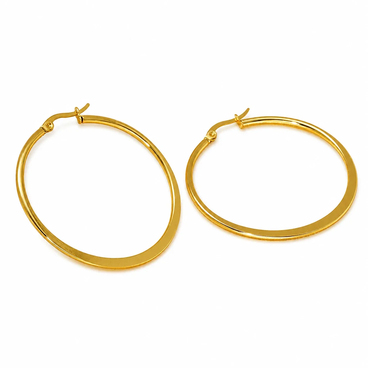 Polished Gold-Plated Stainless Steel Flat Round Hoop Earrings