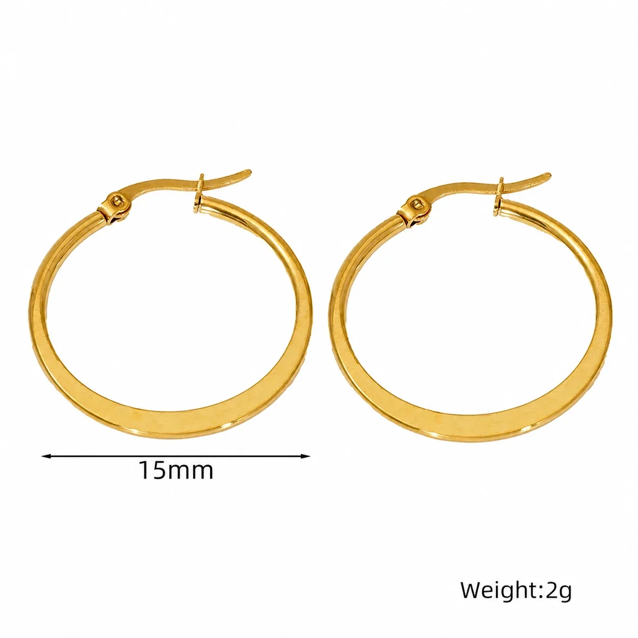 Polished Gold-Plated Stainless Steel Flat Round Hoop Earrings - mm