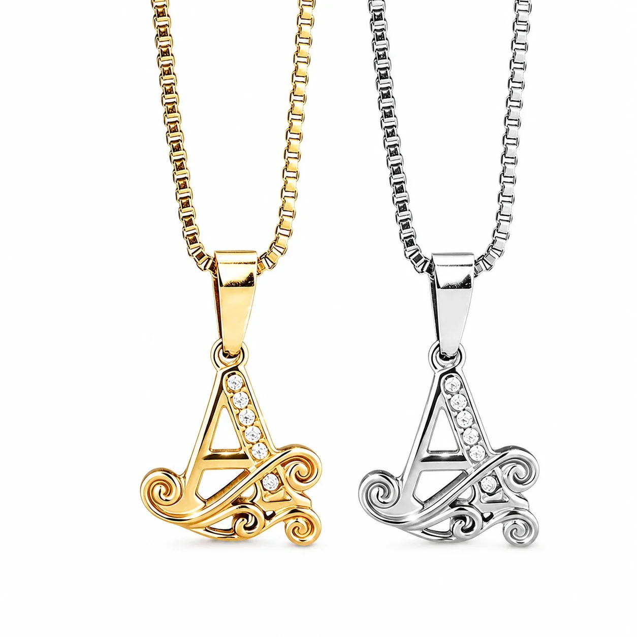 Sparkling 316 Stainless Steel CZ Initial Necklace