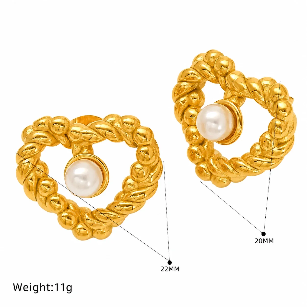 Ornate Gold-Plated Heart Bow Pearl-Effect Stud Earrings