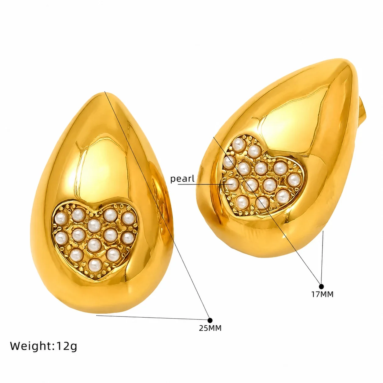 Ornate Gold-Plated Heart Bow Pearl-Effect Stud Earrings - Gold Rope Heart Pearl-Effect