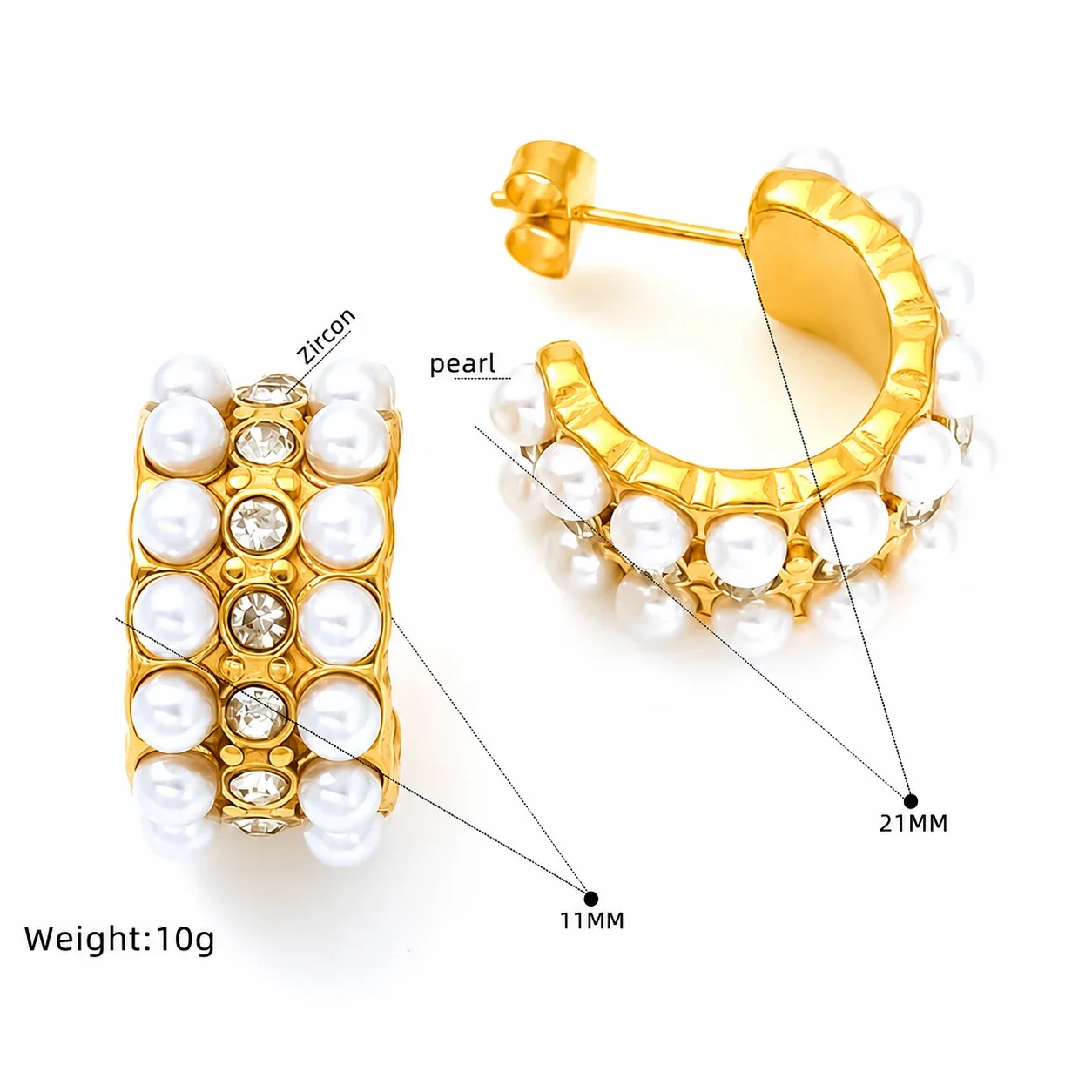 Ornate Gold-Plated Heart Bow Pearl-Effect Stud Earrings - Gold Fan Pearl-Effect