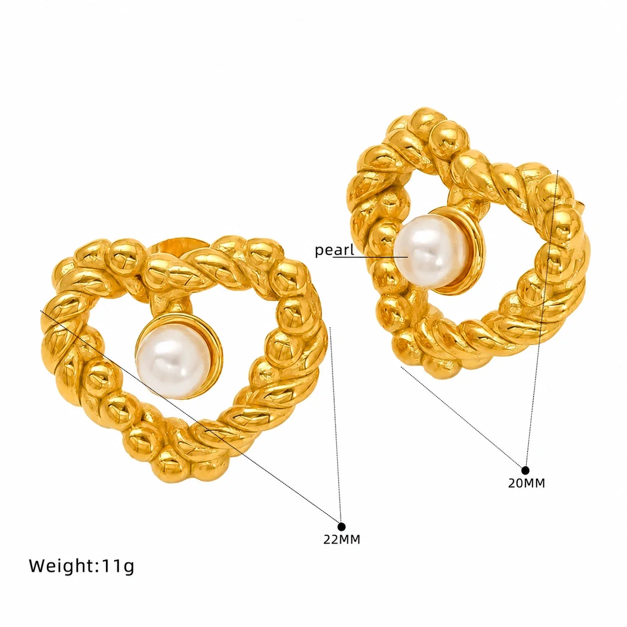 Ornate Gold-Plated Heart Bow Pearl-Effect Stud Earrings - Gold Interlocking Pearl-Effect