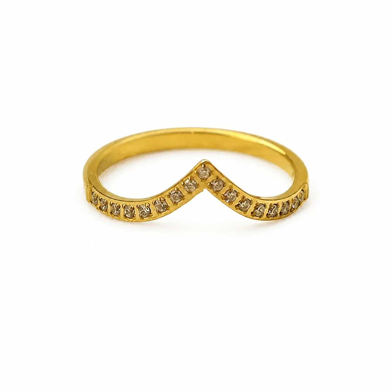 Chevron 316 Stainless Steel Pavé Round CZ Stacking Ring