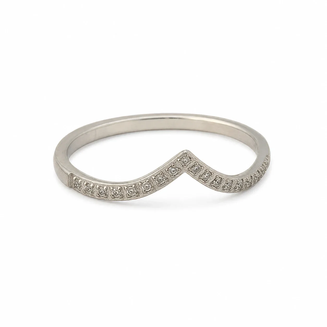 Chevron 316 Stainless Steel Pavé Round CZ Stacking Ring