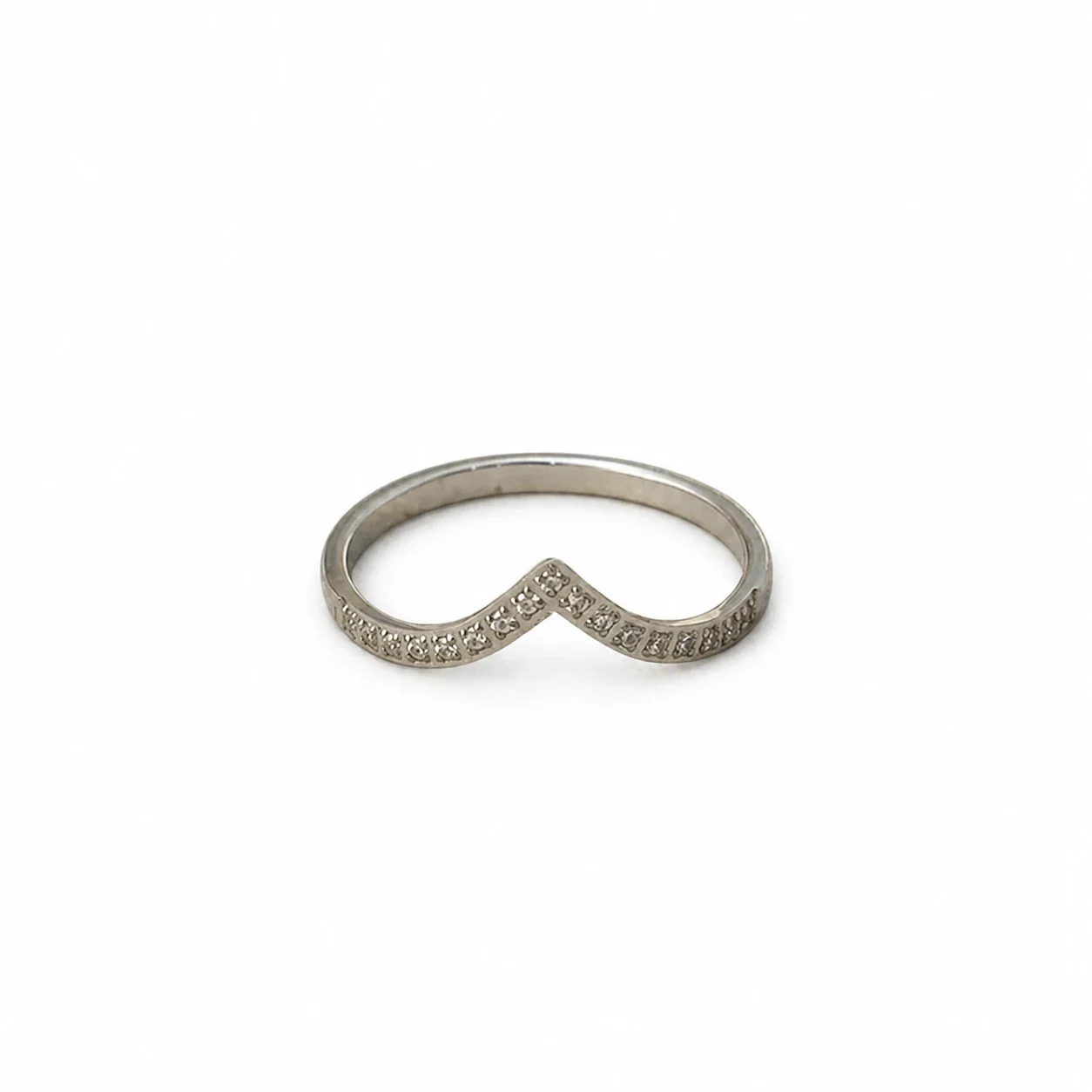 Chevron 316 Stainless Steel Pavé Round CZ Stacking Ring