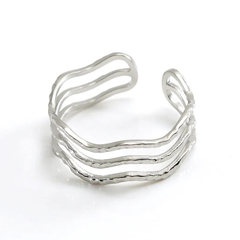 Textured Gold-Plated Wavy Open-Front Stainless Steel Ring