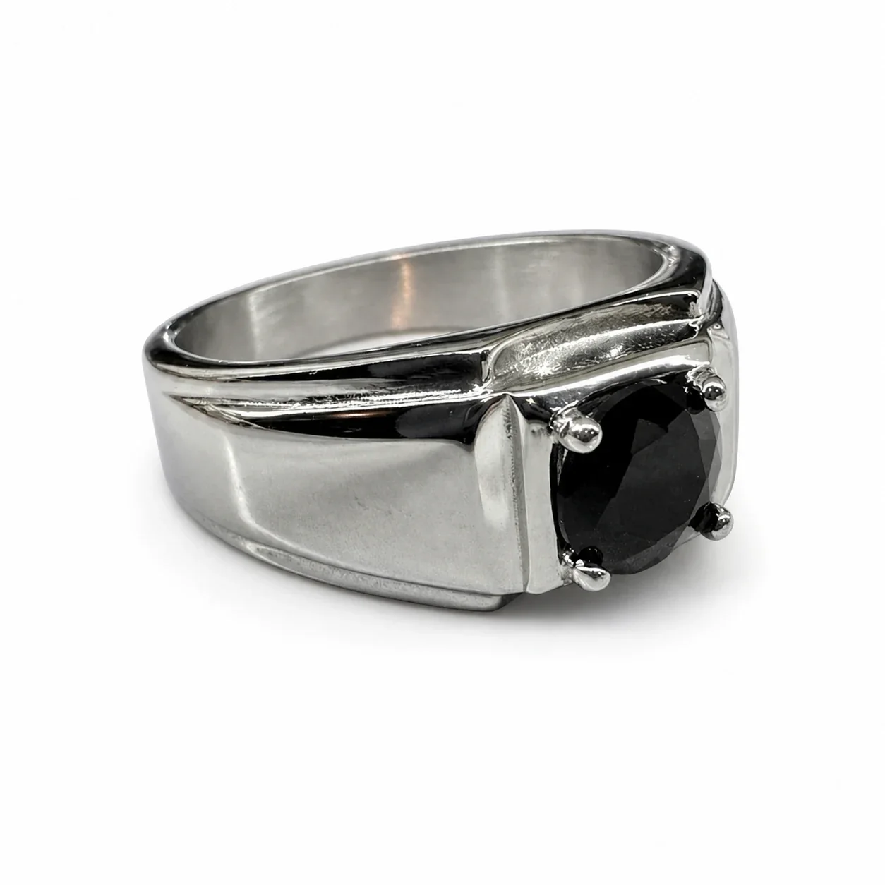 Bold 316 Stainless Steel Round Stone Signet Ring