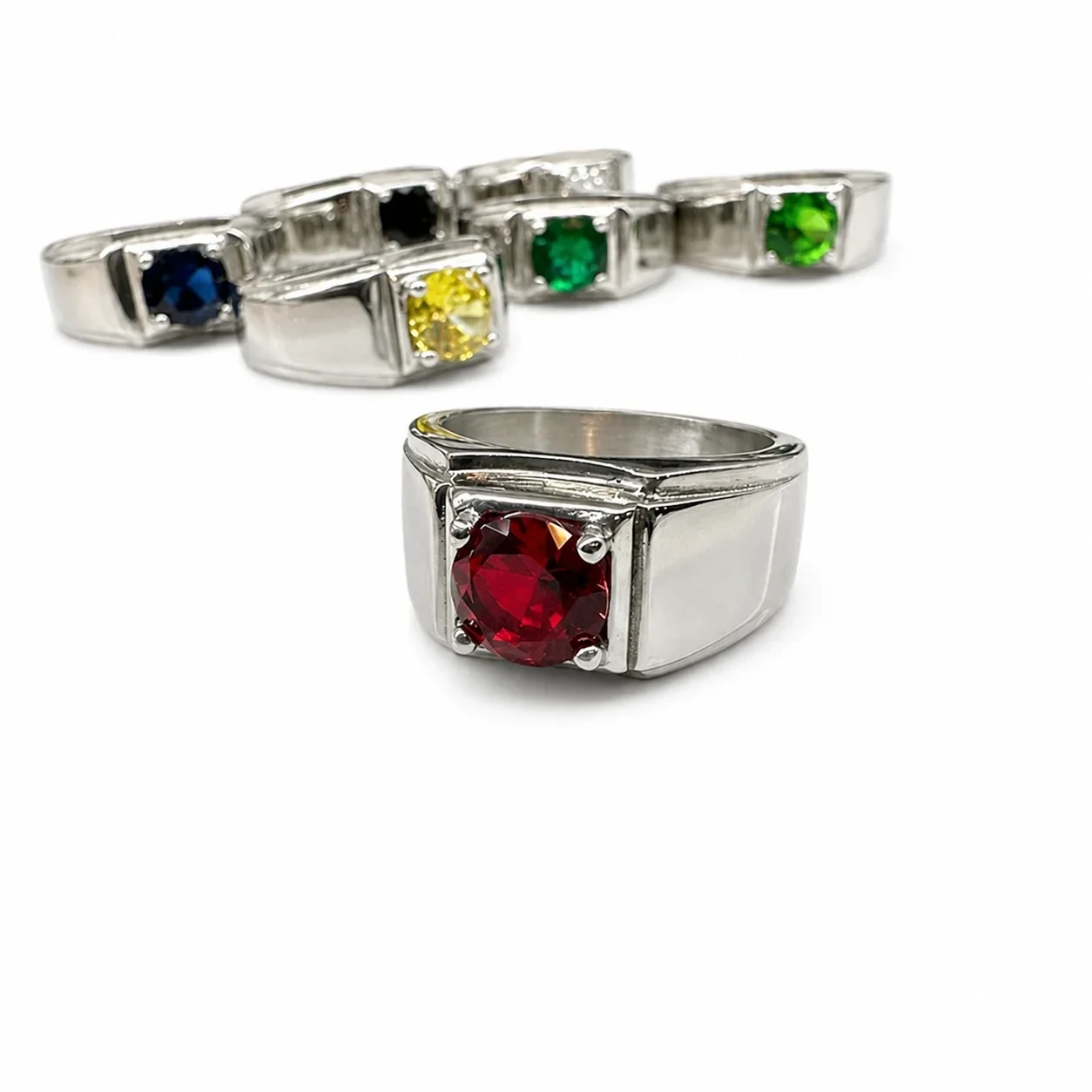 Bold 316 Stainless Steel Round Stone Signet Ring