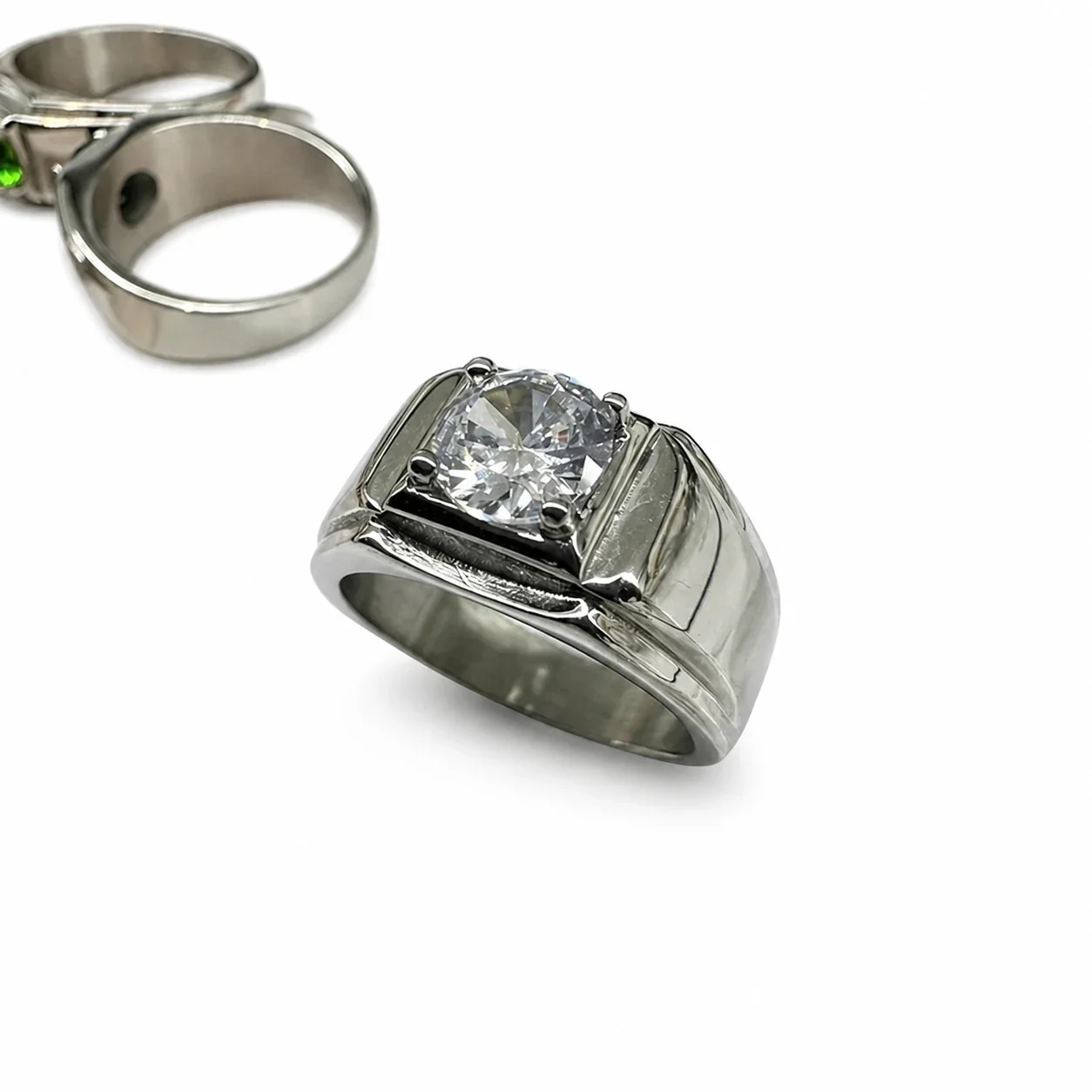 Bold 316 Stainless Steel Round Stone Signet Ring