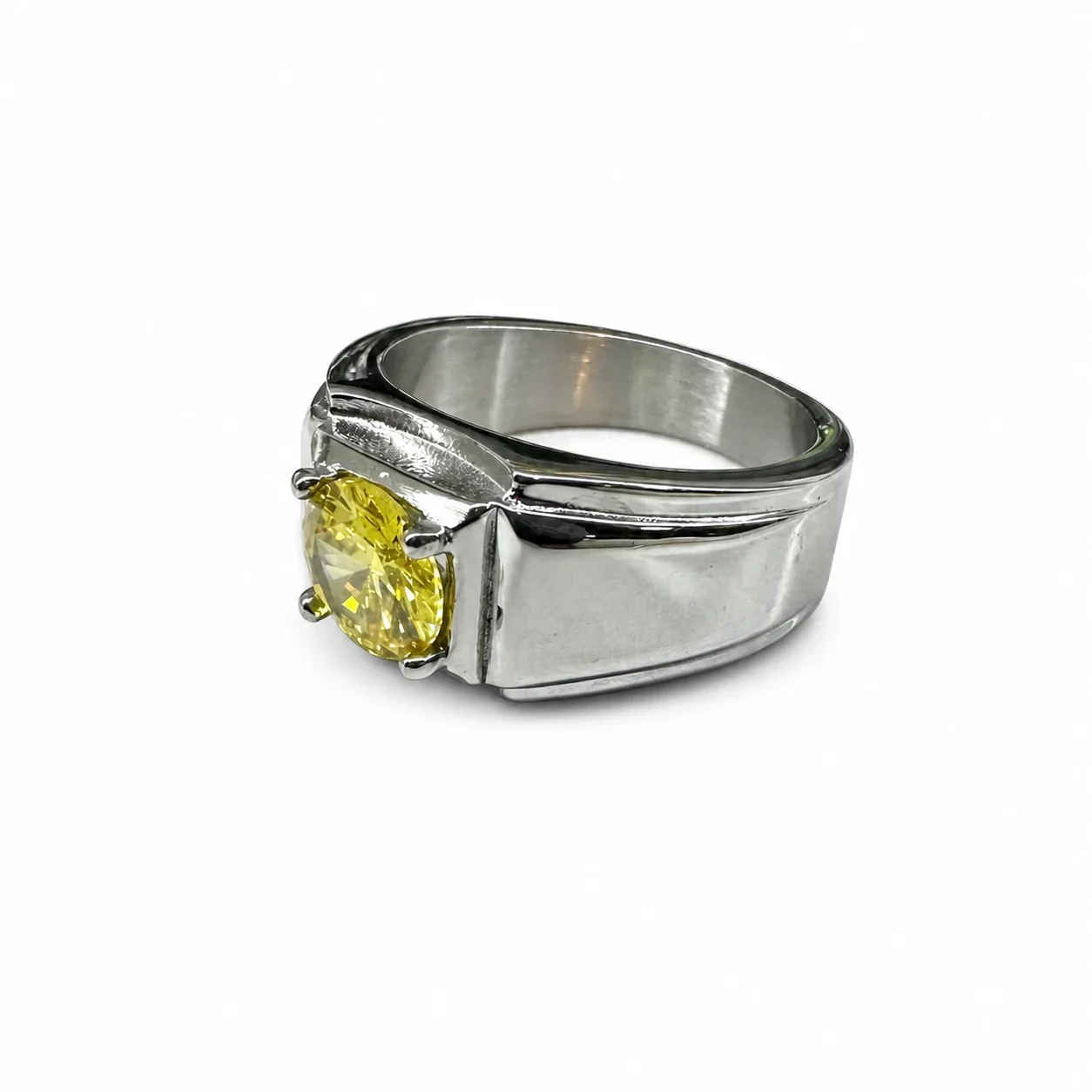 Bold 316 Stainless Steel Round Stone Signet Ring - Yellow
