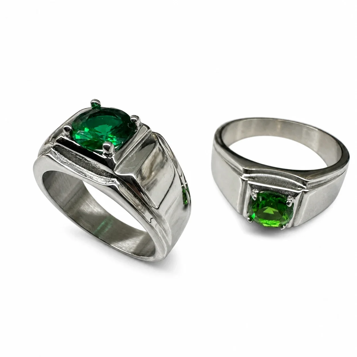 Bold 316 Stainless Steel Round Stone Signet Ring - Green