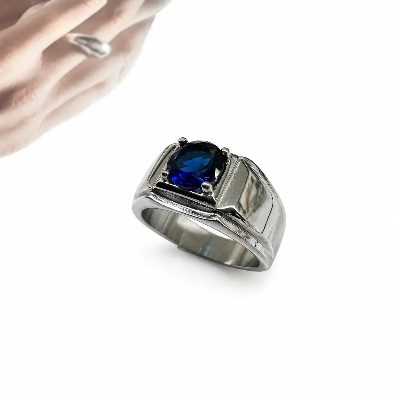 Bold 316 Stainless Steel Round Stone Signet Ring - Blue