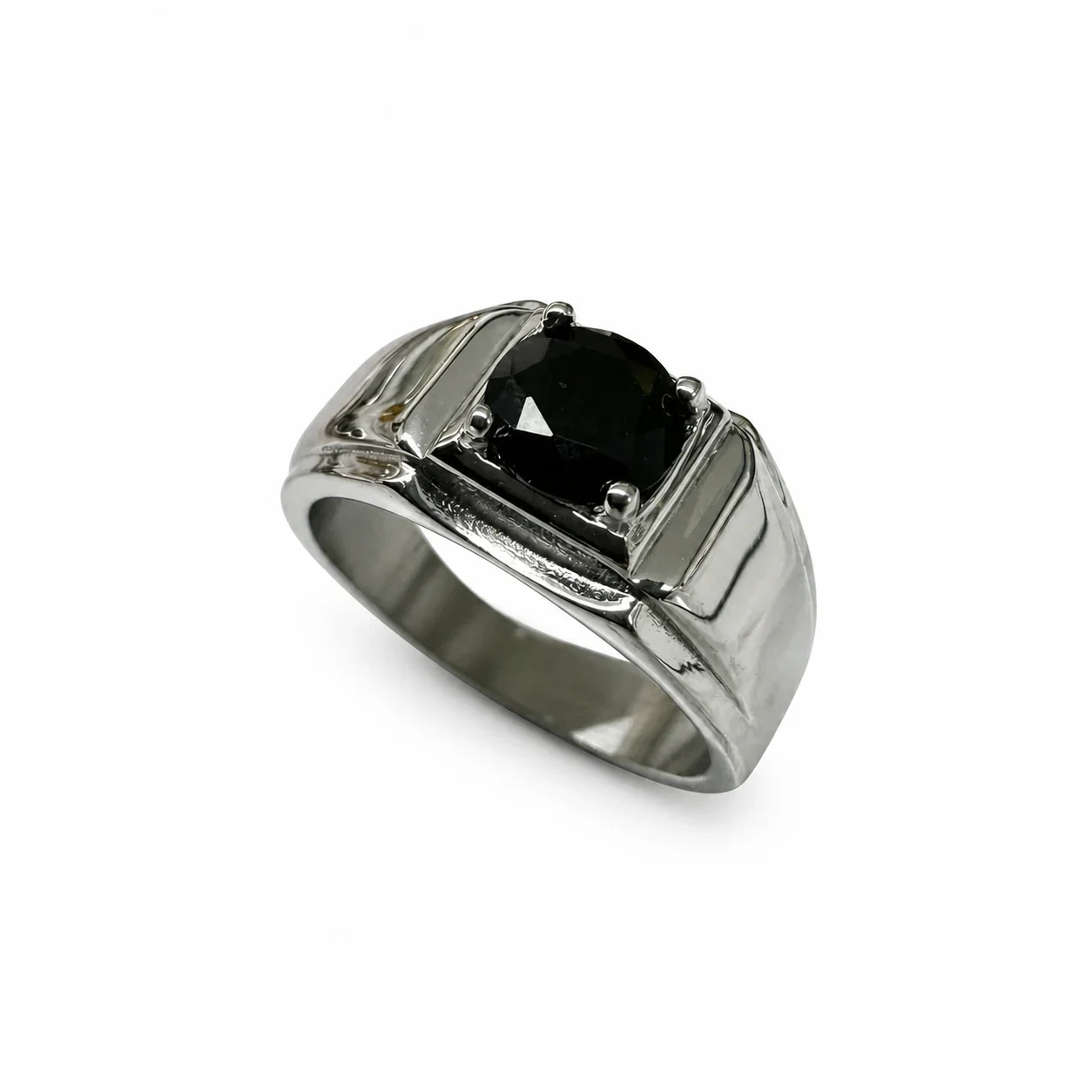 Bold 316 Stainless Steel Round Stone Signet Ring - Black