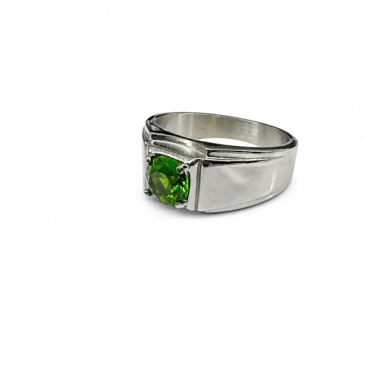 Bold 316 Stainless Steel Round Stone Signet Ring - Light Green