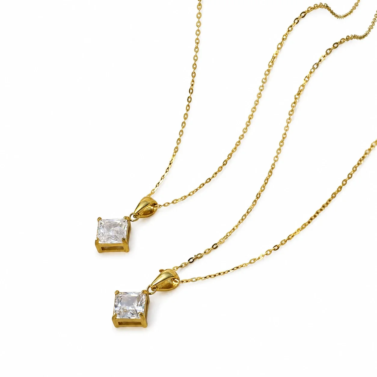 Delicate Gold-Plated Square CZ Pendant Necklace
