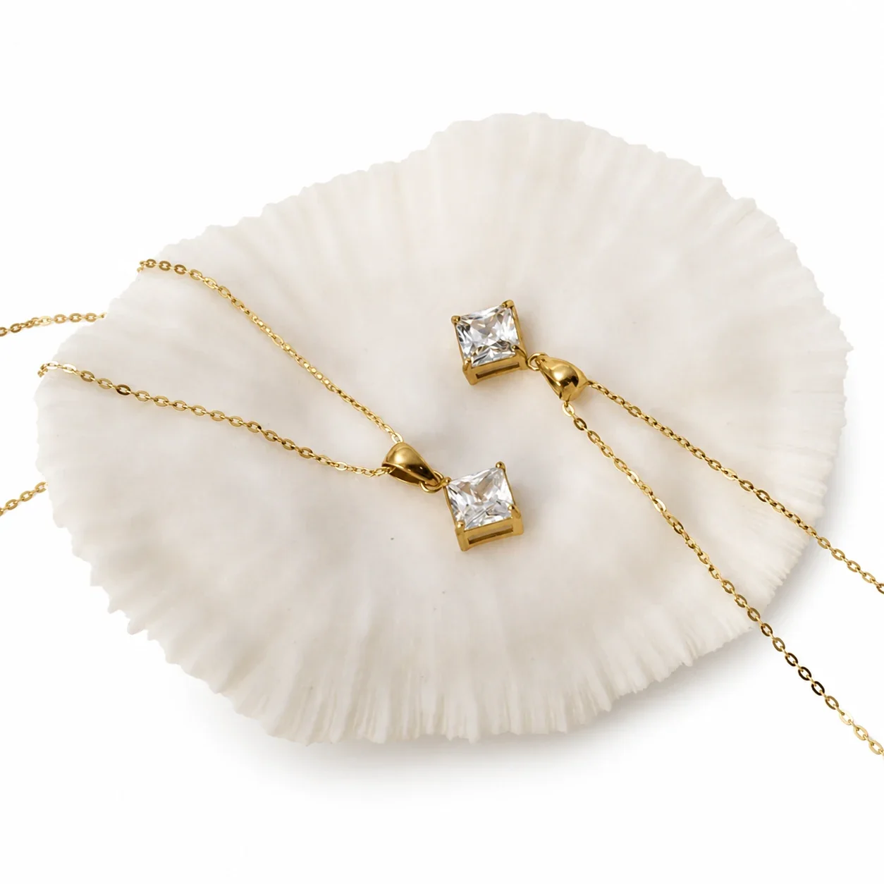Delicate Gold-Plated Square CZ Pendant Necklace