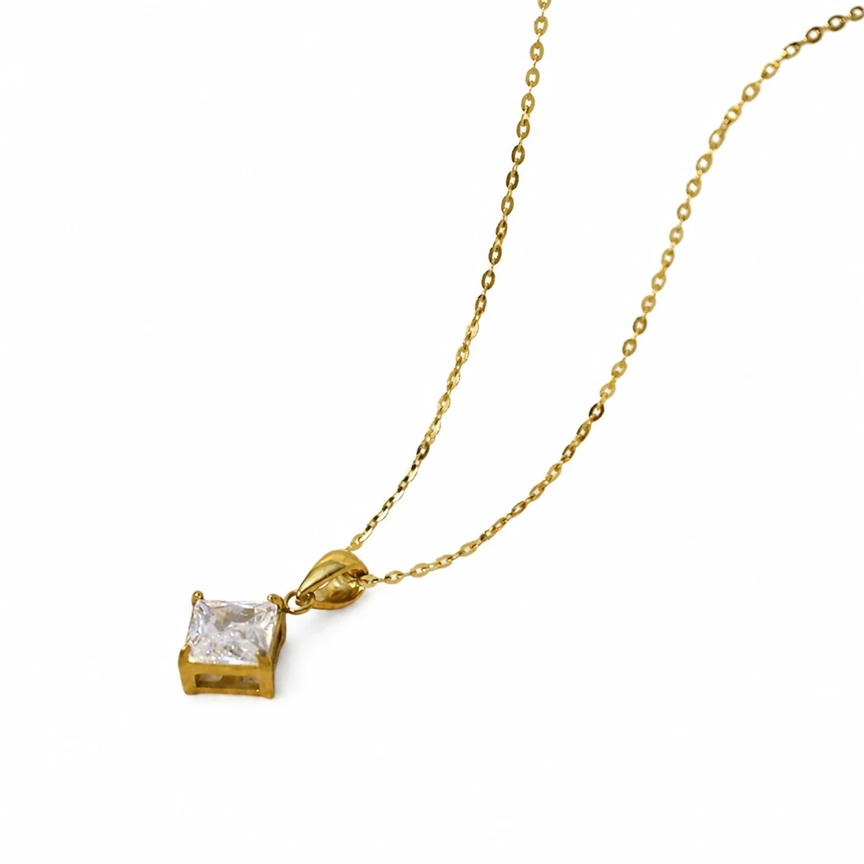 Delicate Gold-Plated Square CZ Pendant Necklace