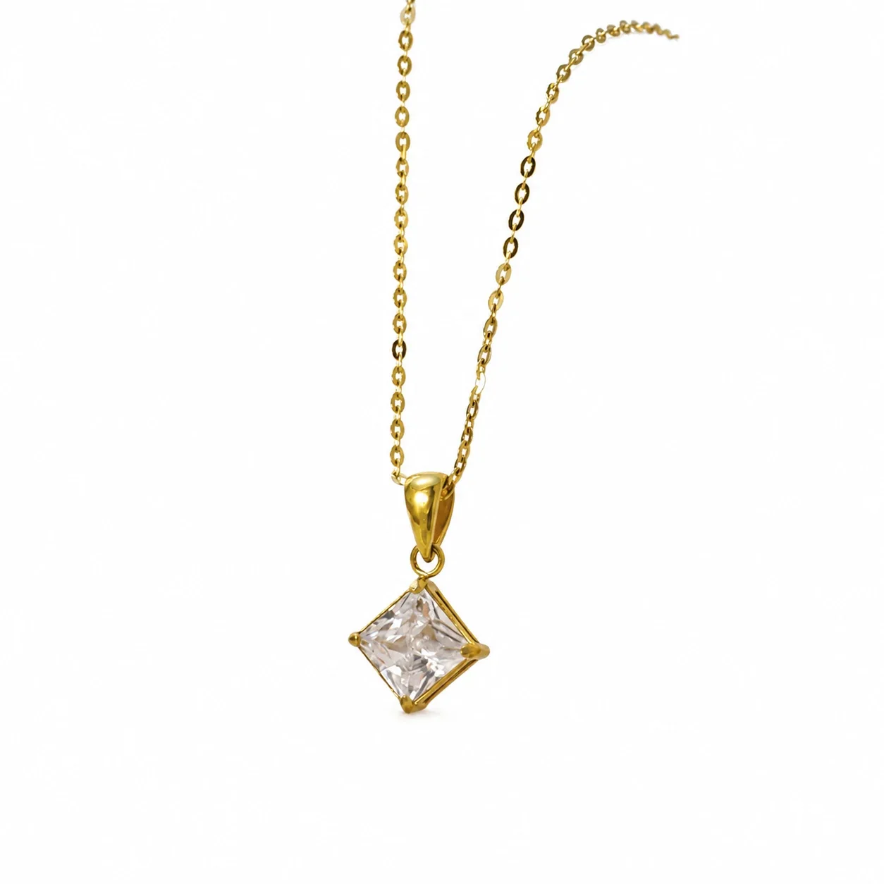 Delicate Gold-Plated Square CZ Pendant Necklace