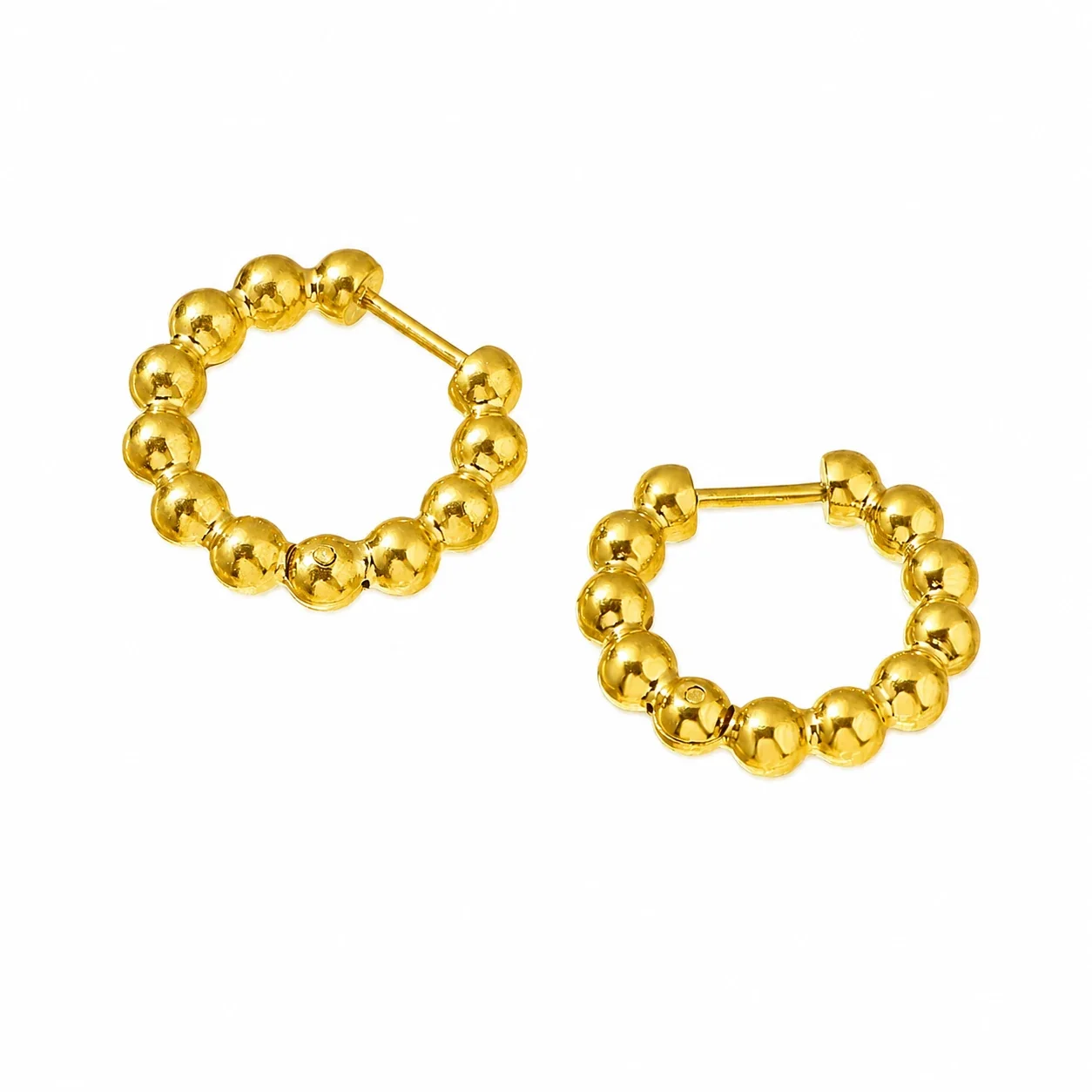 Polished Stainless Steel Bead Hoop Earrings