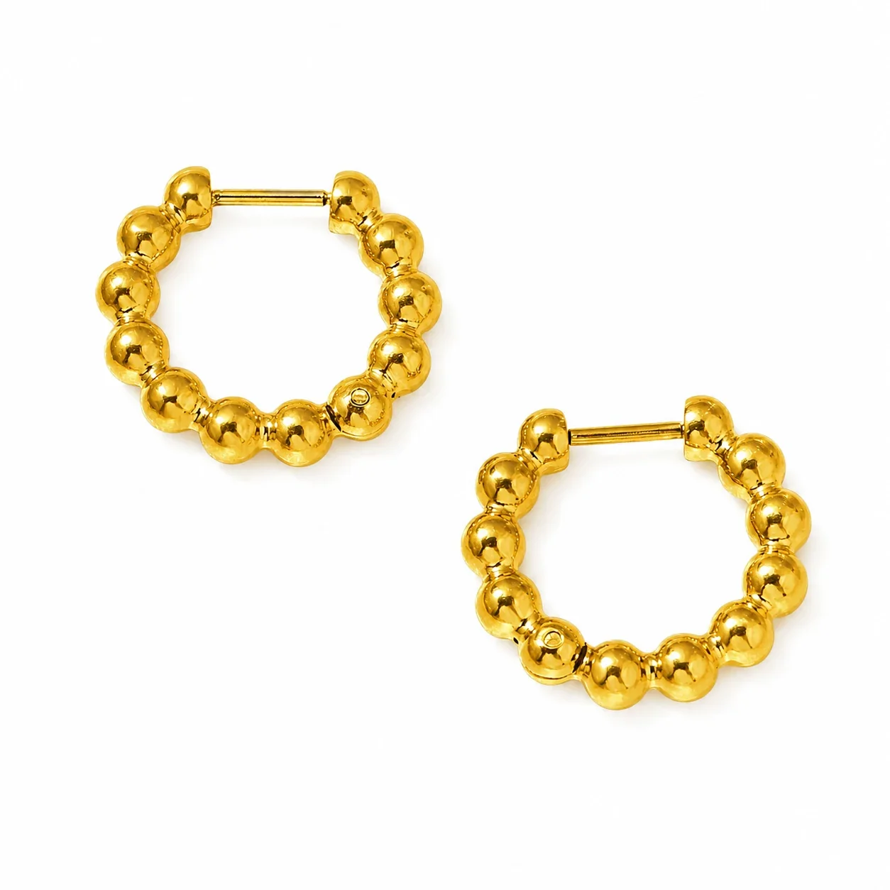 Polished Stainless Steel Bead Hoop Earrings