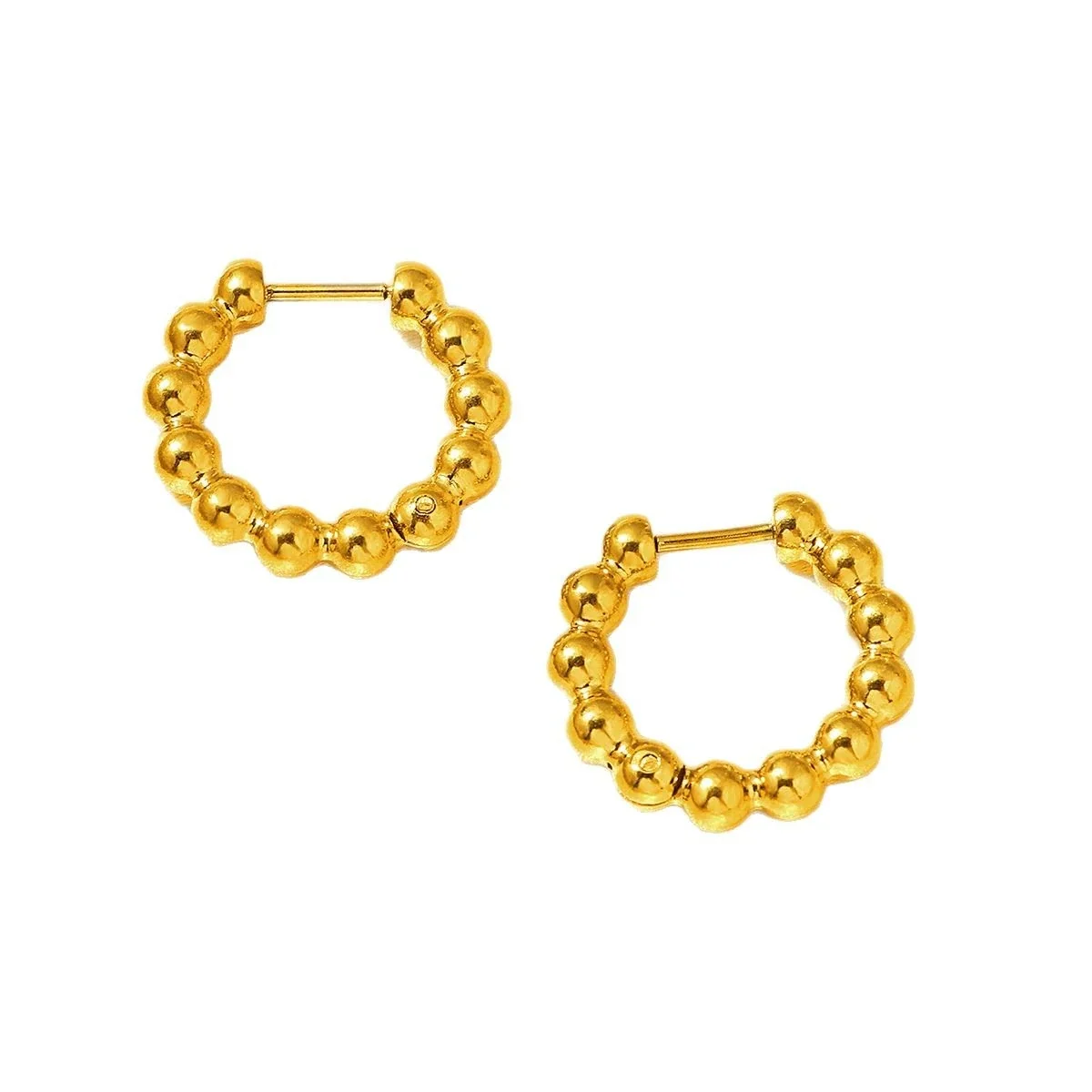 Polished Stainless Steel Bead Hoop Earrings