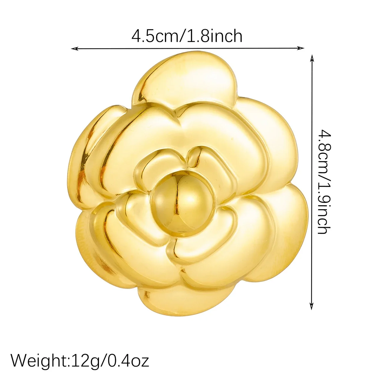 Camellia Brooch with Layered Petals, Gold-Plated Stainless Steel