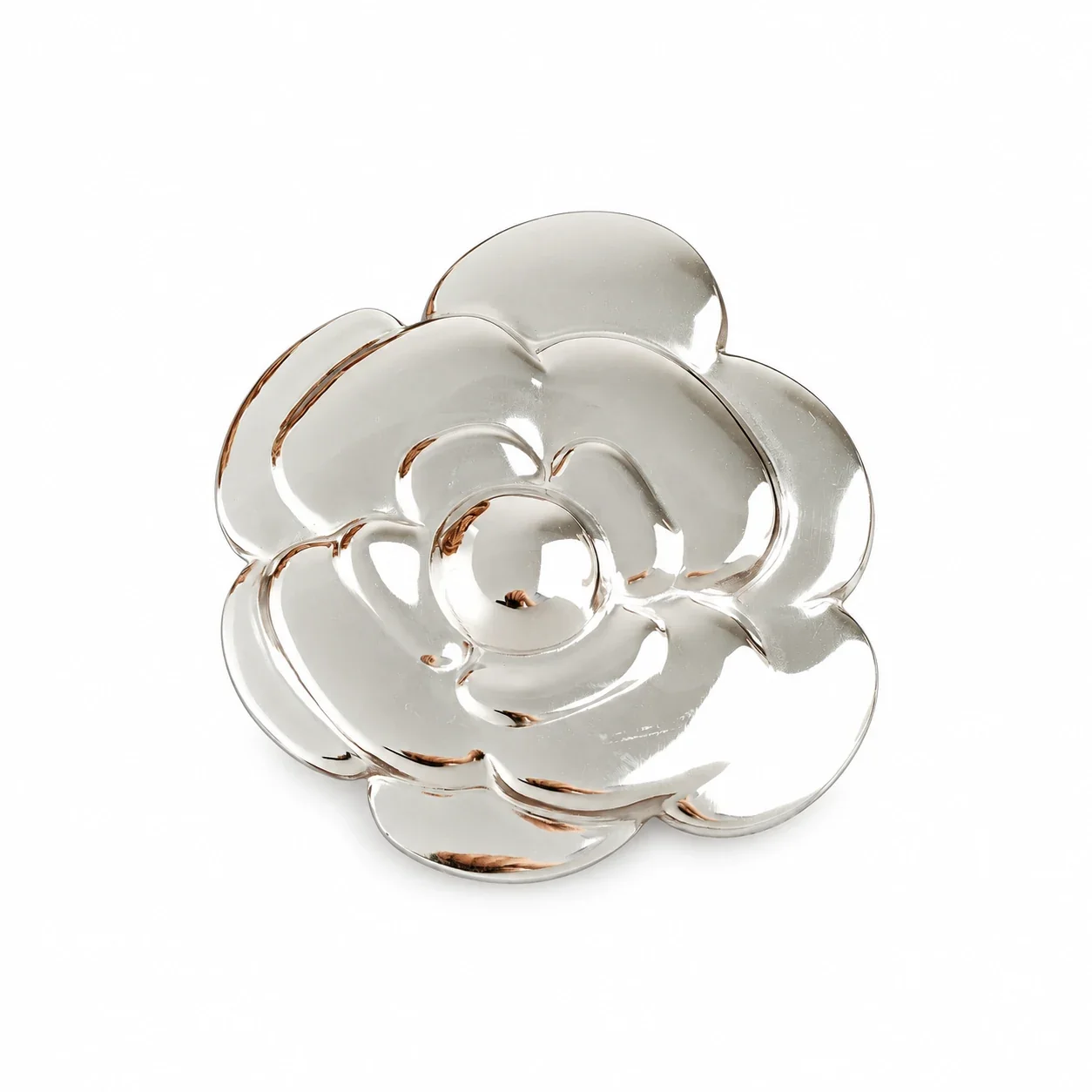 Camellia Brooch with Layered Petals, Gold-Plated Stainless Steel - Silver