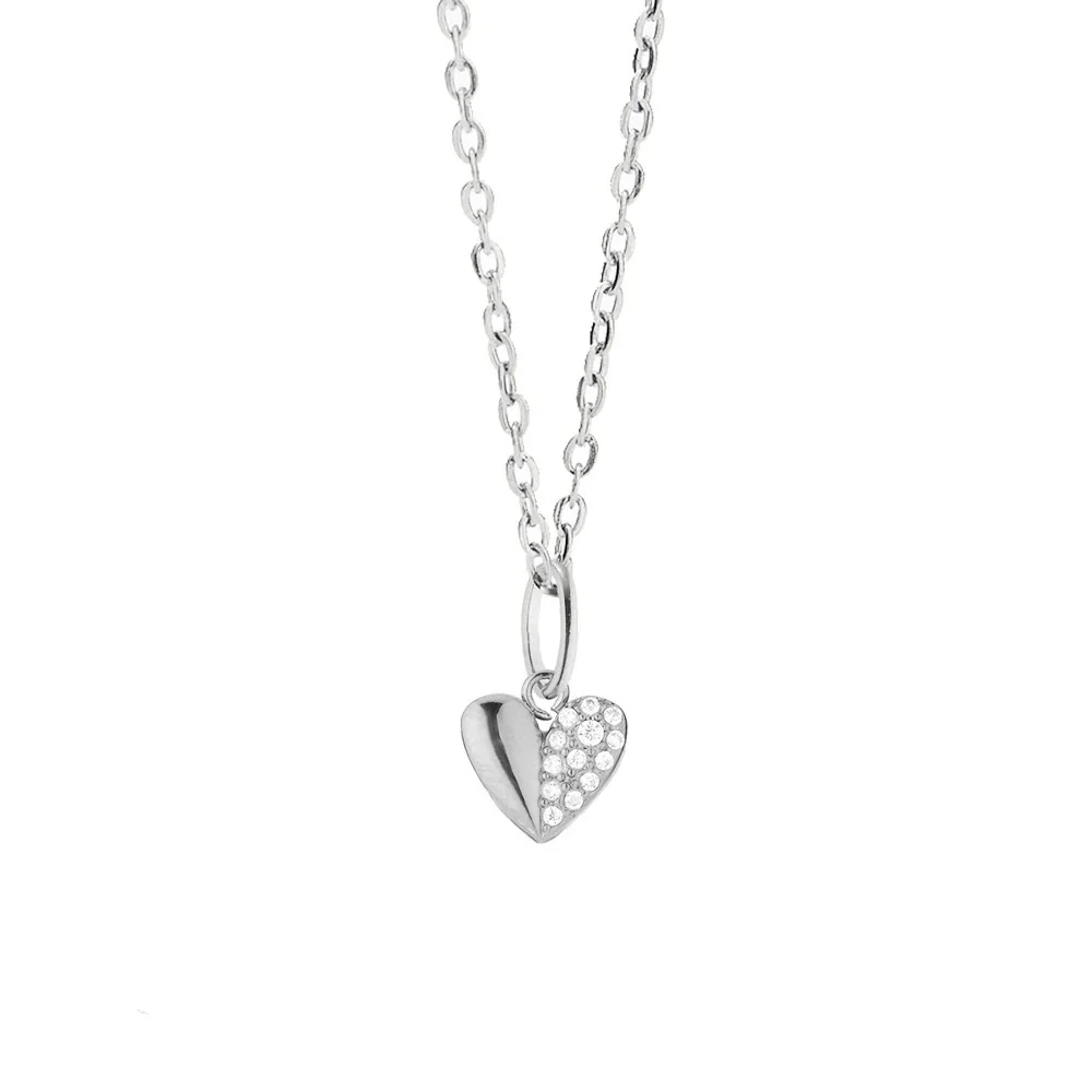 Dainty 316 Stainless Steel Starfish Pendant Necklace - Silver Heart CZ