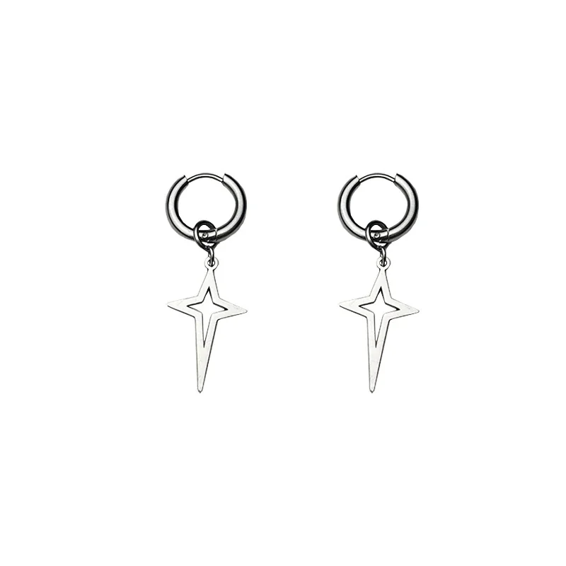 Graphic Stainless Steel Silver-Tone Star Huggie Earrings