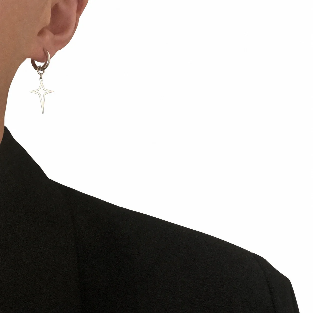 Graphic Stainless Steel Silver-Tone Star Huggie Earrings