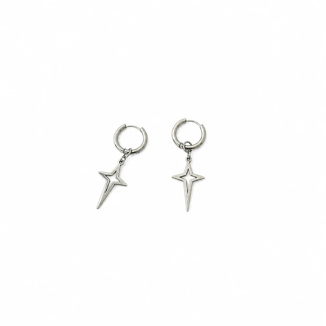 Graphic Stainless Steel Silver-Tone Star Huggie Earrings