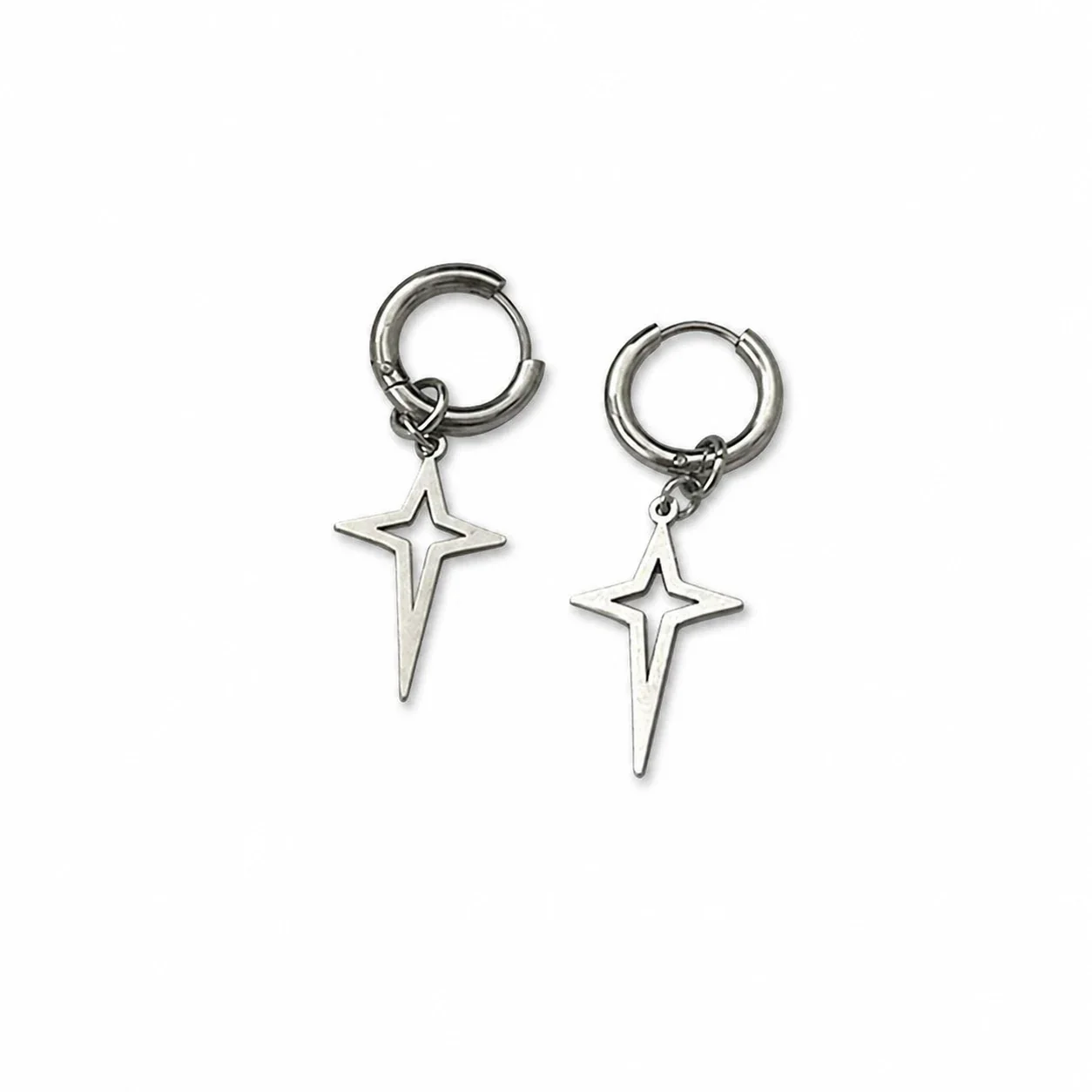 Graphic Stainless Steel Silver-Tone Star Huggie Earrings