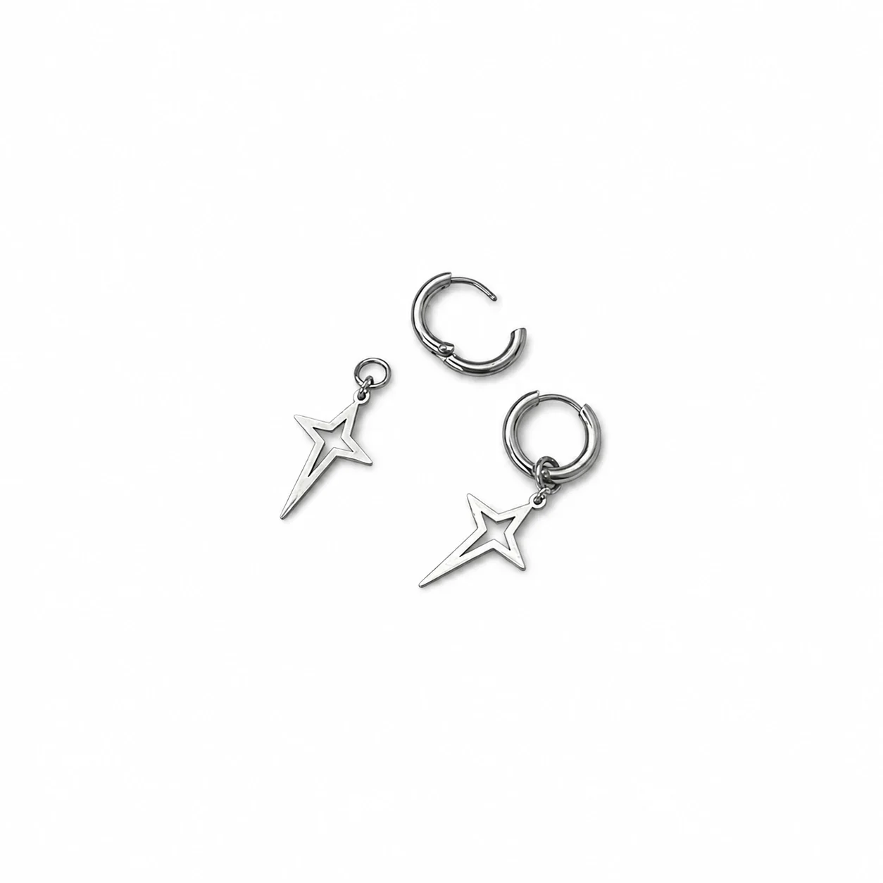 Graphic Stainless Steel Silver-Tone Star Huggie Earrings