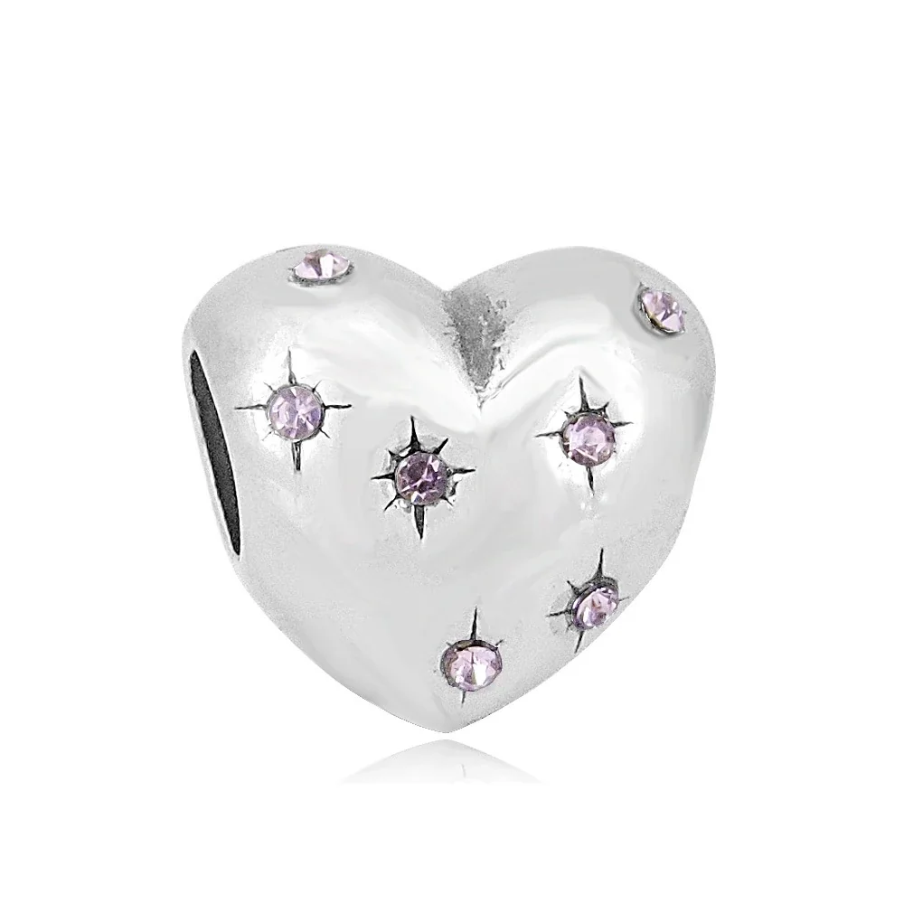 Polished Stainless Steel Crystal Heart Charm Bead
