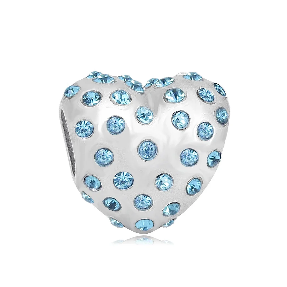 Polished Stainless Steel Crystal Heart Charm Bead